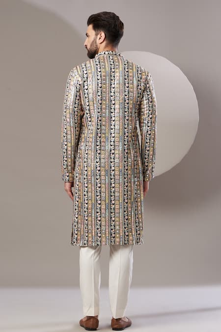 Shop Kasbah Black Georgette, Cotton Embroidery Full Sleeve Kurta Set at Aza Fashions Shop_Kasbah_Black Georgette, Cotton Embroidery Full Sleeve Kurta Set _at_Aza_Fashions