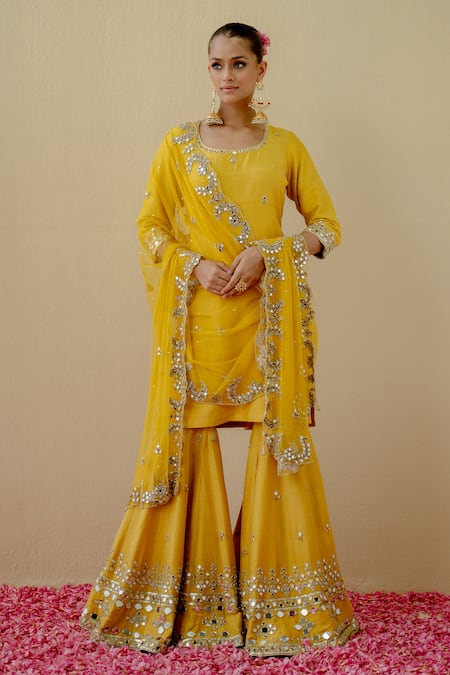 Mint Blush Sheesha Embroidered Kurta Sharara Set 