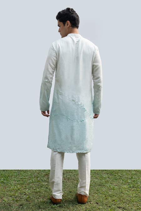 Shop Kaka Calcutta Blue Bamboo, Cotton, Silk Mirrors Ombre Work Kurta Set at Aza Fashions Shop_Kaka Calcutta_Blue Bamboo, Cotton, Silk Mirrors Ombre Work Kurta Set _at_Aza_Fashions