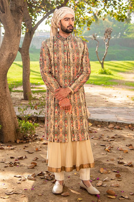 Soniya G Paisley Embellished Handloom Silk Sherwani Set 