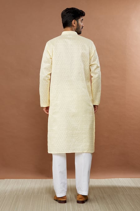 Shop_Aham-Vayam_Beige Silk, Cotton Sequins Floral Embroidered Kurta Set _at_Aza_Fashions