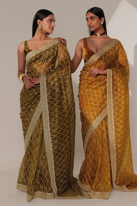 Shop Taisha Green Silk Plunge Neck Pure Velvet Skimpy Blouse at Aza Fashions Shop_Taisha_Green Silk Plunge Neck Pure Velvet Skimpy Blouse _at_Aza_Fashions