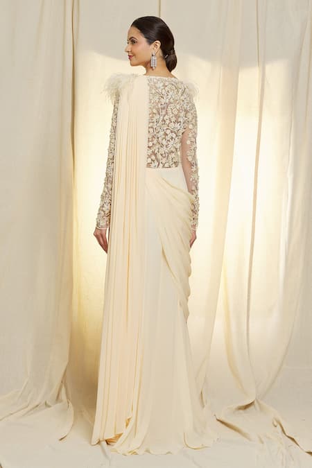 Vivek Patel Cocktail Hand Embroidered Saree Gown 