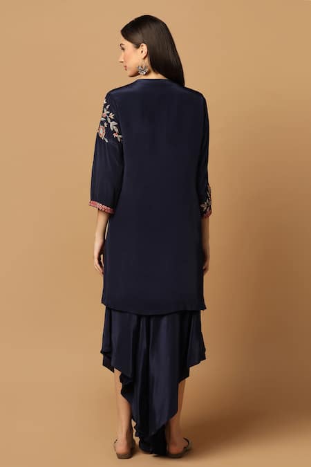 Two Sisters By Gyans Floral Embroidered Cape & Draped Skirt Set 