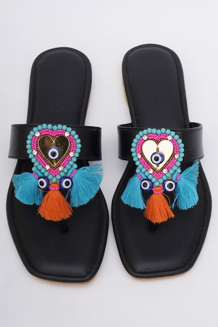 Shop_Sole House_Black Embellished Tassel Boho Flats _at_Aza_Fashions