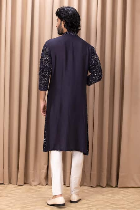 Shop Ankit V Kapoor Blue Georgette, Cotton Sequins, Embroidery Aftaab Floral Thread Kurta Set at Aza Fashions Shop_Ankit V Kapoor_Blue Georgette, Cotton Sequins, Embroidery Aftaab Floral Thread Kurta Set _at_Aza_Fashions