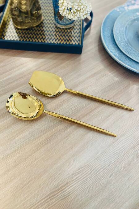 Shop Mommywise Gold 304stainless Steel Plain Serving Spoons - Set Of 4 at Aza Fashions Shop_Mommywise_Gold 304stainless Steel Plain Serving Spoons - Set Of 4_at_Aza_Fashions