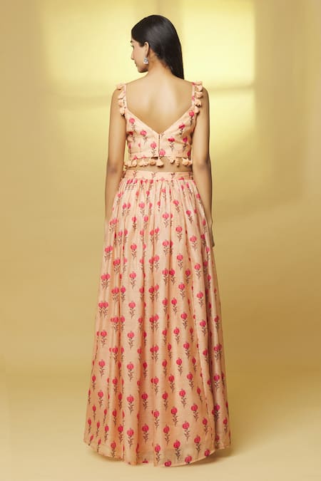 Kalakaari By Sagarika Chanderi Blooming Flower Print Lehenga Set 