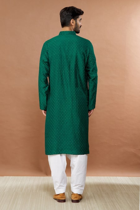 Shop Aham-Vayam Green Cotton Embroidery French Knot Kurta Patiala Set at Aza Fashions Shop_Aham-Vayam_Green Cotton Embroidery French Knot Kurta Patiala Set _at_Aza_Fashions
