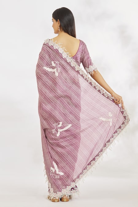 Paksh Striped Print & Hand Embroidered Saree With Blouse 