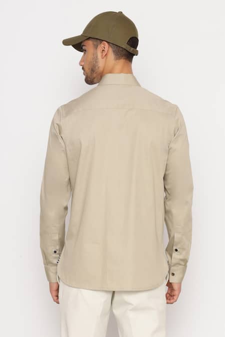 Shop_Lacquer Embassy_Beige Cotton Harcourt Flap Pocket Shirt _at_Aza_Fashions