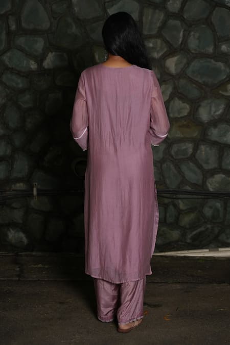 Pants And Pajamas Popsicle Lilac Lace Trim Kurta Pant & Dupatta - Set of 3 