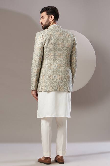 Shop_Kasbah_Green Chanderi Sequins, Embroidery Jacket_at_Aza_Fashions