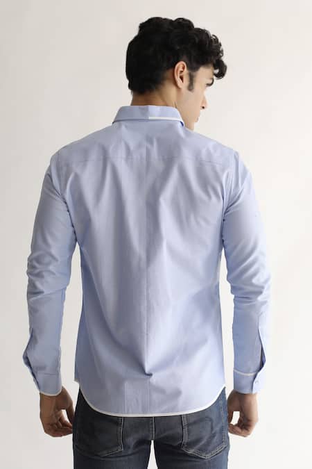Shop_Kaha_Blue Cotton Brunch Contrast Piping Detail Shirt _at_Aza_Fashions