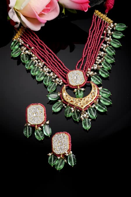 Dugran By Dugristyle Kundan Embellished Layered Necklace Set 