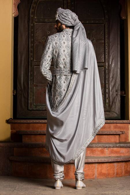 Shop Nitika Gujral Grey Floral Embroidered Stole at Aza Fashions Shop_Nitika Gujral_Grey Floral Embroidered Stole_at_Aza_Fashions