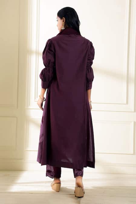 Shop Omana By Ranjana Bothra Purple Chanderi, Organza Embroidery, Cut Work, Safina A-line Kurta Set at Aza Fashions Shop_Omana By Ranjana Bothra_Purple Chanderi, Organza Embroidery, Cut Work, Safina A-line Kurta Set _at_Aza_Fashions