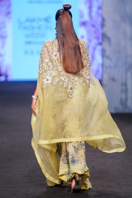 Shop Bhumika Sharma Blue Organza, Georgette Embroidery, Floral Cape And Blossom Print Sharara Set at Aza Fashions Shop_Bhumika Sharma_Blue Organza, Georgette Embroidery, Floral Cape And Blossom Print Sharara Set _at_Aza_Fashions