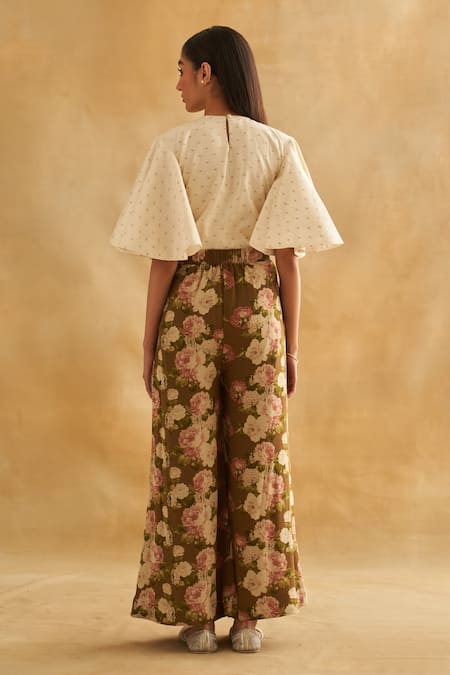 Shop Taisha Multi Color Georgette Blossom Print Pant at Aza Fashions Shop_Taisha_Multi Color Georgette Blossom Print Pant _at_Aza_Fashions