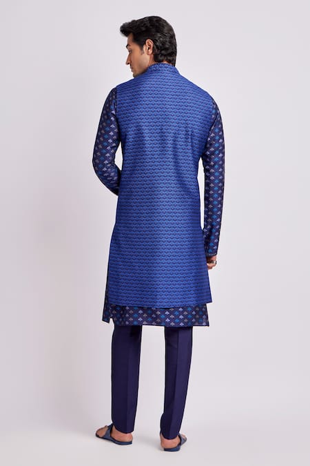 Shop_Bubber Couture_Blue Embroidery Ivan Griffin Print Sherwani Jacket _at_Aza_Fashions