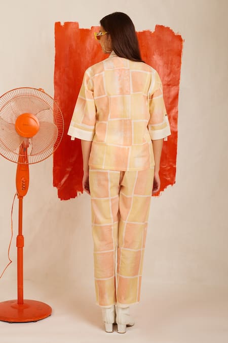 Shop_Banana Labs_White Cotton Collared Boxy Hand Block Print Shirt And Pant Set _at_Aza_Fashions