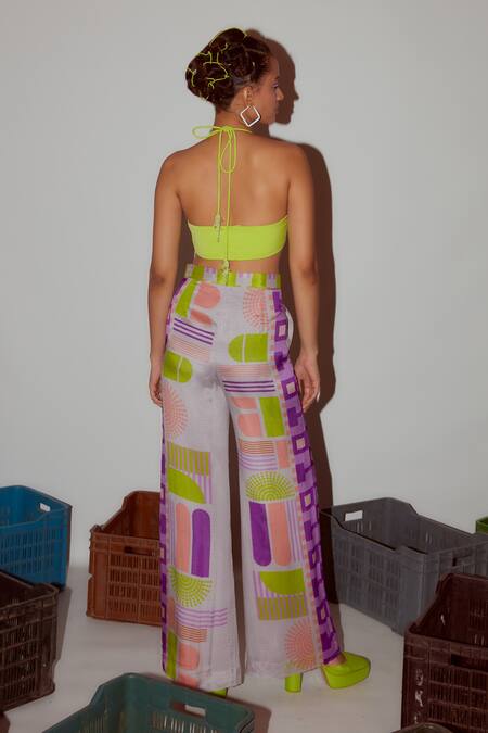 Shop_Nirmooha_Multi Color Chiffon Geometric Print Pant _at_Aza_Fashions