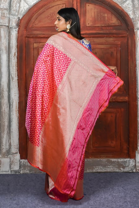Shop Naaritva India Pink Kota Doria Zari Banarasi Dhoop Chaon Saree With Running Blouse at Aza Fashions Shop_Naaritva India_Pink Kota Doria Zari Banarasi Dhoop Chaon Saree With Running Blouse _at_Aza_Fashions