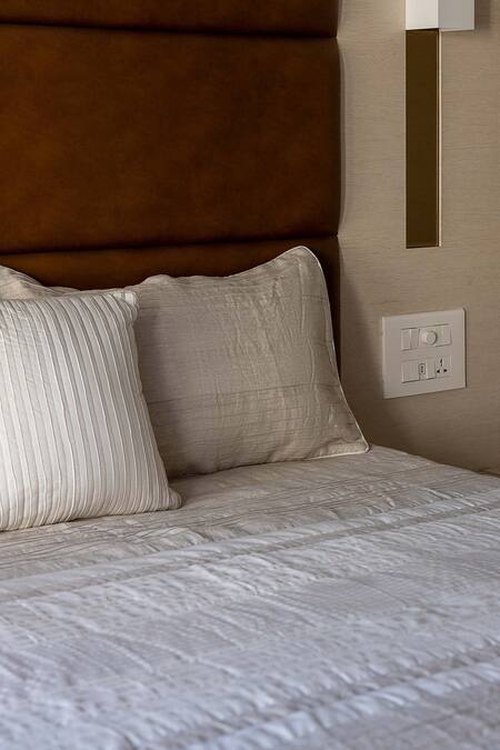 Shop H2h Grey Linen Victoria Stripe Print Bed Cover Set at Aza Fashions Shop_H2h_Grey Linen Victoria Stripe Print Bed Cover Set_at_Aza_Fashions