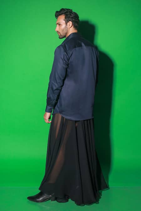 Shop Echke Blue Cotton Embroidery Placed Abstract Half Pocket Shirt at Aza Fashions Shop_Echke_Blue Cotton Embroidery Placed Abstract Half Pocket Shirt _at_Aza_Fashions