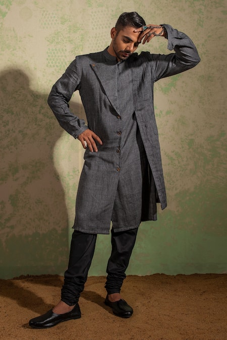 Shop Ankita Shahabadi Grey Bamboo Silk Reeham Layered Kurta at Aza Fashions Shop_Ankita Shahabadi_Grey Bamboo Silk Reeham Layered Kurta _at_Aza_Fashions