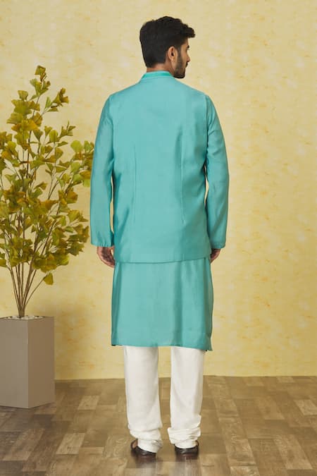 Shop Priyanka Haralalka Blue Cotton, Kota Doria, Silk Embroidery, Beads Aqua Bundi Kurta Set at Aza Fashions Shop_Priyanka Haralalka_Blue Cotton, Kota Doria, Silk Embroidery, Beads Aqua Bundi Kurta Set _at_Aza_Fashions