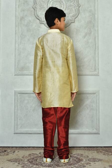 Shop Petite Pomme Beige Silk Straight Mandarin Collar Kurta at Aza Fashions Shop_Petite Pomme_Beige Silk Straight Mandarin Collar Kurta _at_Aza_Fashions