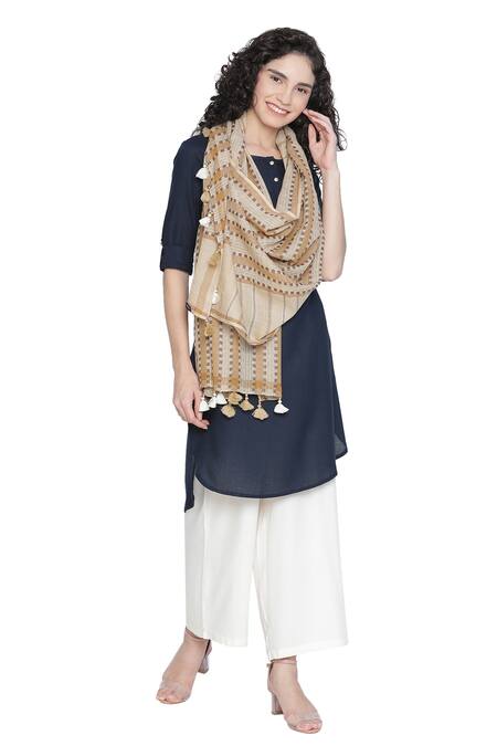 Shop_SHINGORA_Beige Geometric Woven Stole _at_Aza_Fashions