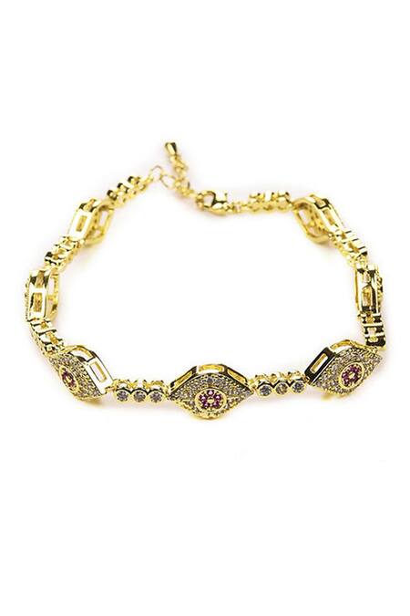 Shop The Jewel Factor Pink Crystals Emira Evil Eye Charm Embellished Bracelet at Aza Fashions Shop_The Jewel Factor_Pink Crystals Emira Evil Eye Charm Embellished Bracelet_at_Aza_Fashions