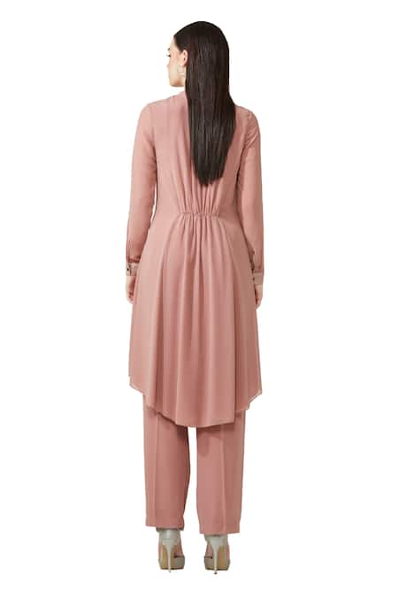 Shop Rohit Gandhi + Rahul Khanna Purple Silk, Georgette Crystals, Cut Straight Yoke Embellished Kurta And Pant Set at Aza Fashions Shop_Rohit Gandhi + Rahul Khanna_Purple Silk, Georgette Crystals, Cut Straight Yoke Embellished Kurta And Pant Set _at_Aza_Fashions