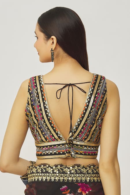 Samyukta Singhania Thread Embroidered V Neck Blouse 