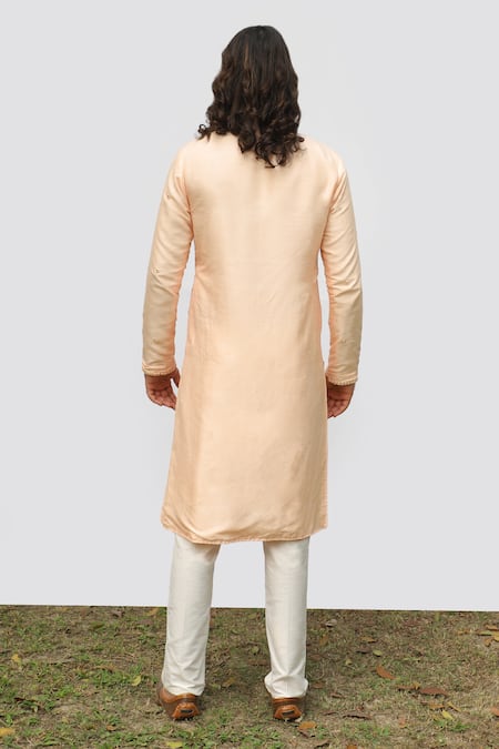 Shop Kaka Calcutta Ivory Silk, Cotton Mirrors Embroidered Kurta Set at Aza Fashions Shop_Kaka Calcutta_Ivory Silk, Cotton Mirrors Embroidered Kurta Set _at_Aza_Fashions