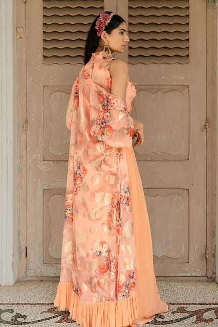 Amrin Khan Floral Print Jacket And Pleated Pant Set 
