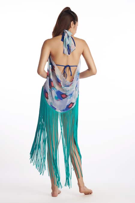 Kai Resortwear Ikat Print Fringe Cape 