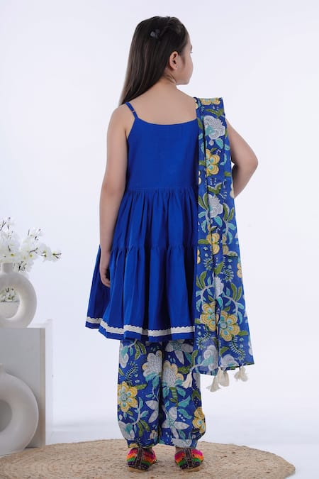 Shop Kalp Blue Cotton Lace, Embroidery, Tassels Naz Kurta Set at Aza Fashions Shop_Kalp_Blue Cotton Lace, Embroidery, Tassels Naz Kurta Set _at_Aza_Fashions