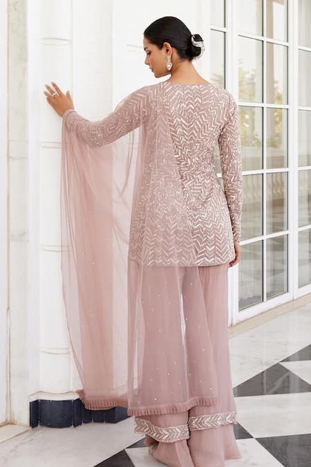 Charu And Vasundhara Selina Embroidered Kurta Sharara Set 