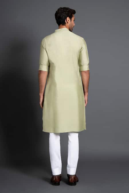 Shop Raghavendra Rathore Jodhpur Green Silk Embroidery Kantha Work And Pintuck Kurta at Aza Fashions Shop_Raghavendra Rathore Jodhpur_Green Silk Embroidery Kantha Work And Pintuck Kurta _at_Aza_Fashions