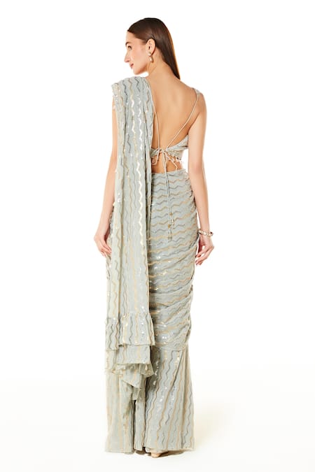 Rabani & Rakha Sairaa Chevron Pattern Pre-Stitched Saree With Blouse 