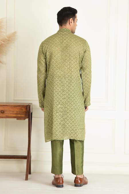 Priyanka Jain Leaf Pattern Jacquard Kurta Set 