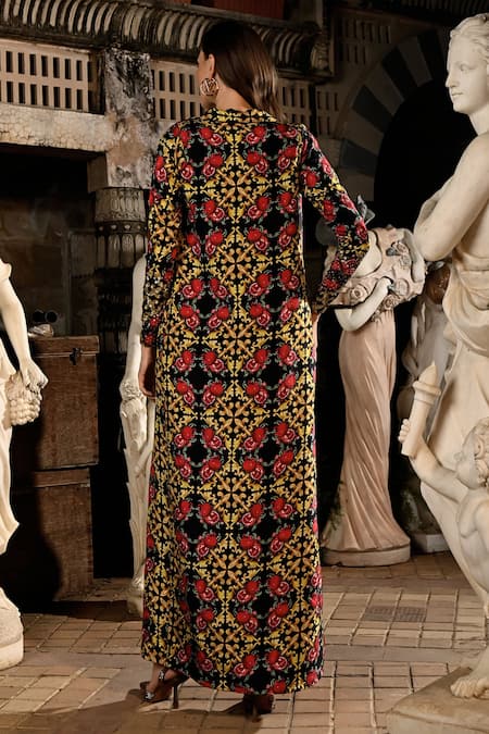 Shop_Sanam_Black Silk, Organza Sequins, Beads Open Neck, Clara Jacket Draped Skirt Set _at_Aza_Fashions