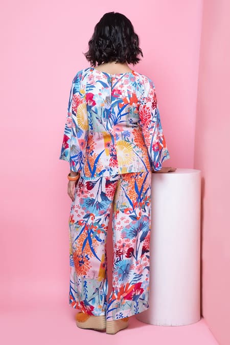 Rhe-Ana Blooming Flower Print Knotted Top & Pant Co-ord Set 