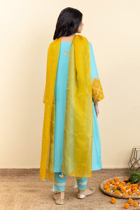 Pita Nila Kira Chanderi A-Line Kurta Pant Set 