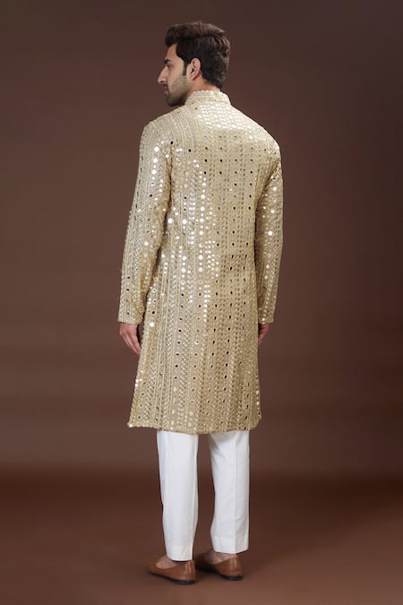 Shop Kasbah Brown Georgette Mirrors Embroidered Kurta at Aza Fashions Shop_Kasbah_Brown Georgette Mirrors Embroidered Kurta _at_Aza_Fashions