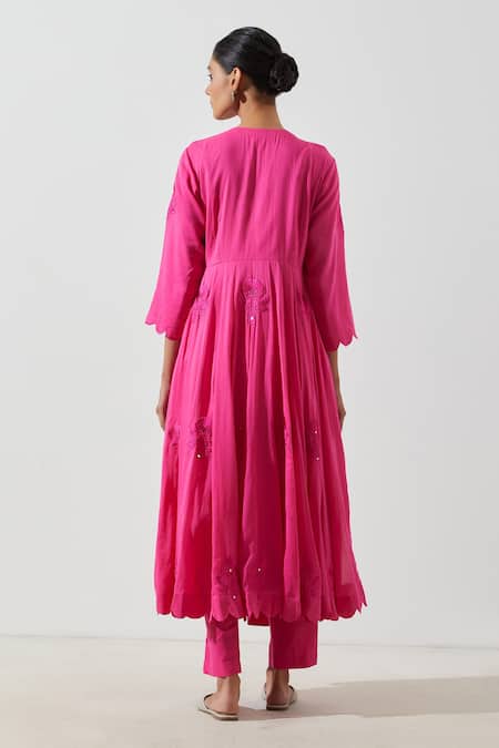 Label Earthen Embroidered Angarkha Kurta And Pant Set 