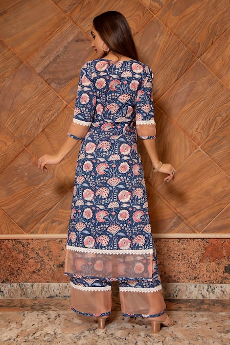 Shop Pomcha Jaipur Blue Dupatta Organza, Kurta And Pant , Lining Sarika Print Set at Aza Fashions Shop_Pomcha Jaipur_Blue Dupatta Organza, Kurta And Pant , Lining Sarika Print Set _at_Aza_Fashions